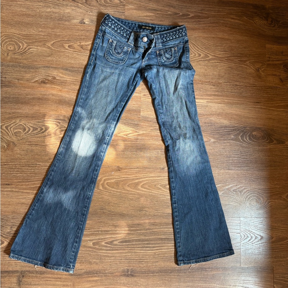 Women's Blue Jeans with Braided Waistband